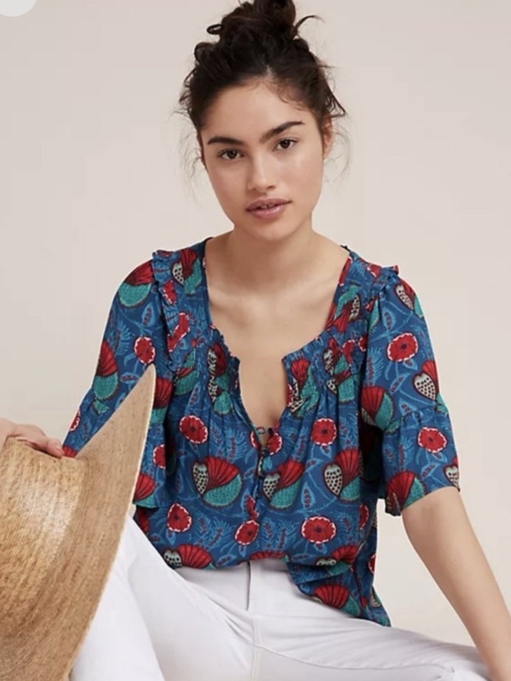 Maeve Anthropologie Letitia Womens S Cottagecore Floral Smocked Flutter Boho